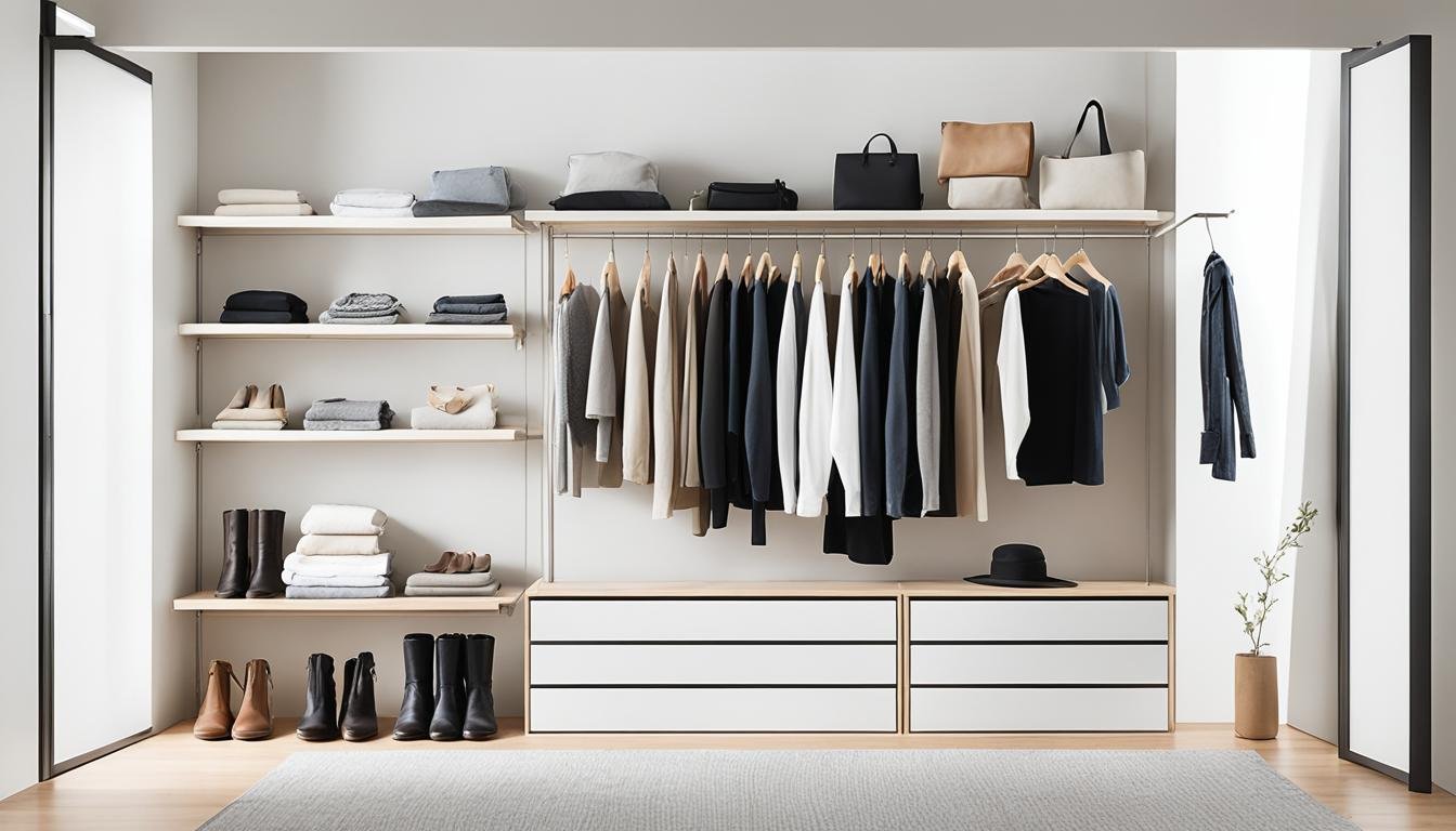 Minimalist living wardrobe organisation